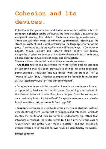 Cohesion and its devices