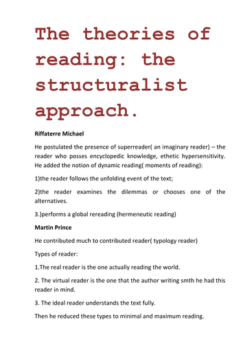 The theories of reading the structuralist approach