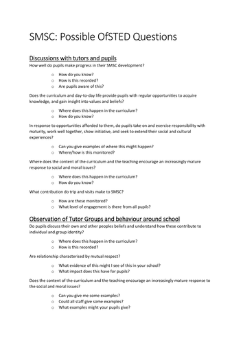 SMSC Auditing, exemplifying, promoting and preparing