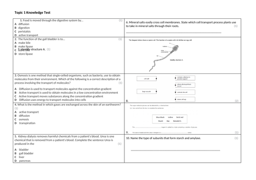 MCQ and short answer Q's for all Biology topics in the new 9-1 Edexcel Specification