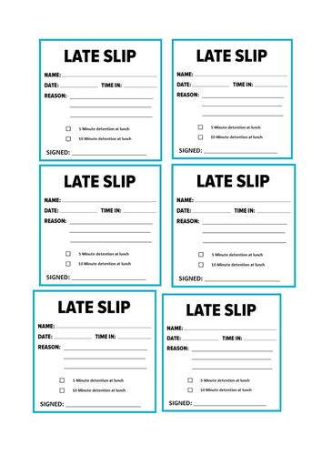 LATE SLIPS for LUNCHTIME DT | Teaching Resources