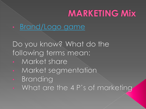 GCSE Business Marketing & 4 P's introduction