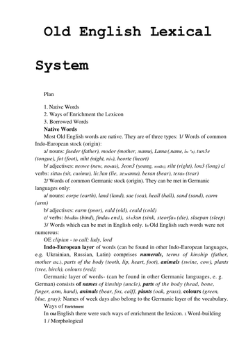 Old English Lexical System