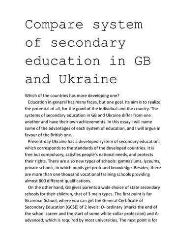 Compare system of secondary education in GB and Ukraine