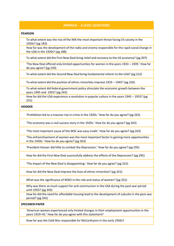 America Edexcel Essay Plans