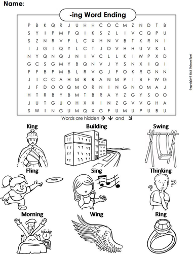-ing Word Ending Word Search