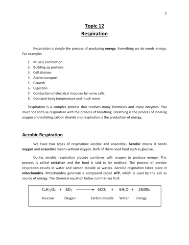 Respiration - IGCSE Biology - CIE