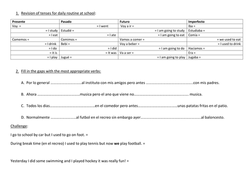 Revision of tenses for daily rutine