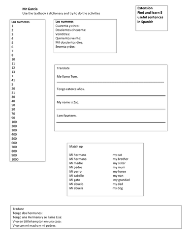 Spanish worksheet of basics | Teaching Resources