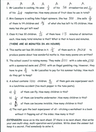 Multi-operations fraction word problems (3 levels)