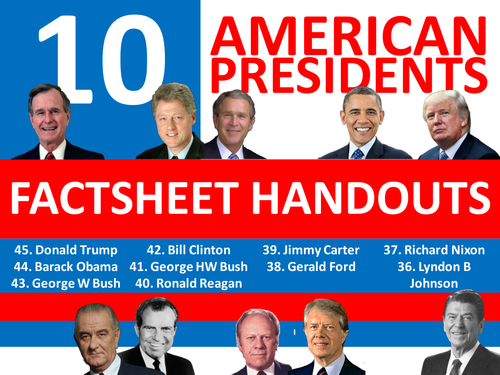 10 American Presidents Factsheet Handout Activities The USA United States of America