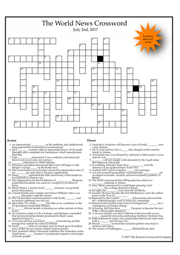 The World News Crossword (July 2nd, 2017)