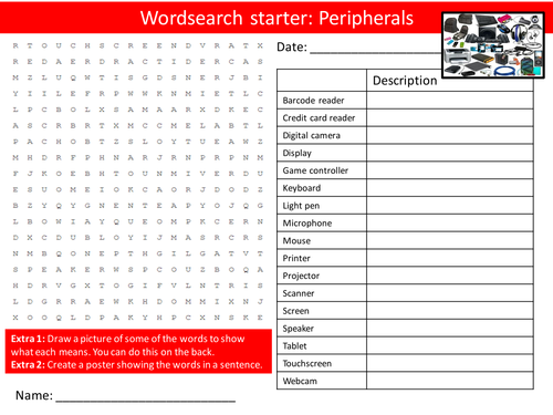 ICT Computing Peripherals KS3 GCSE Wordsearch Crossword Anagram Alphabet Keyword Starter Cover