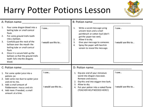 Science Harry Potter Potions Carousel Lesson