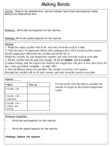 Conservation of Mass / Making Bonds MgO Practical