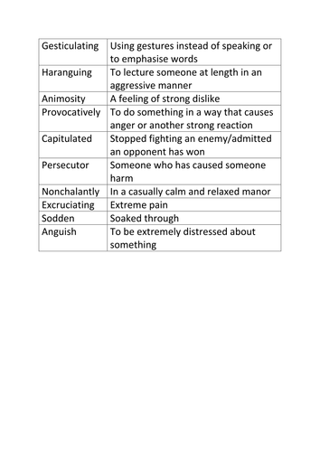 Kensuke's Kingdom Chapter 5 and 6 word meaning match-up task