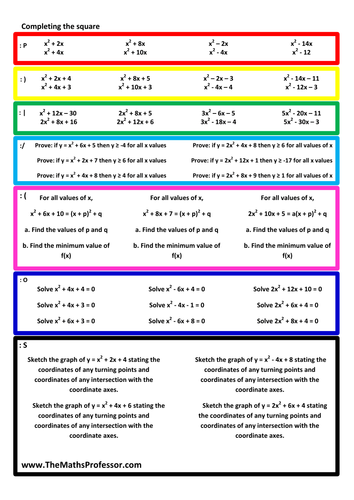 Completing the Square (7 levels of differentiation)