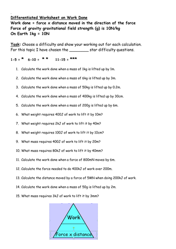 Differentiated Worksheet on Work Done