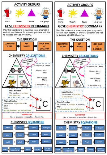 GCSE Chemistry  bookmark for the new 1-9 spec