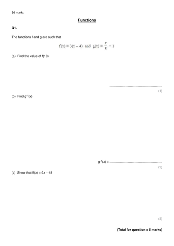 GCSE 9-1 Functions algebraic and graphical exam style questions