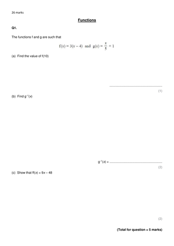 GCSE 9-1 Functions algebraic and graphical exam style questions ...