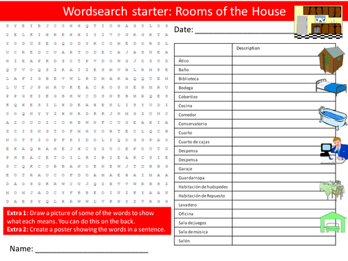 Spanish Rooms of the House Home Keyword Wordsearch Crossword Anagrams Keyword Starters Cover