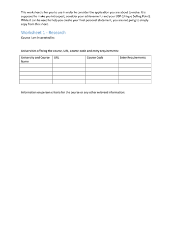 UCAS worksheet