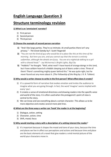 AQA English Language Question 3 structure revision quiz