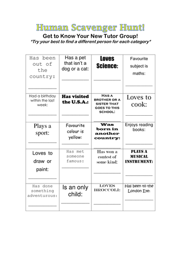 Tutor group activity/game