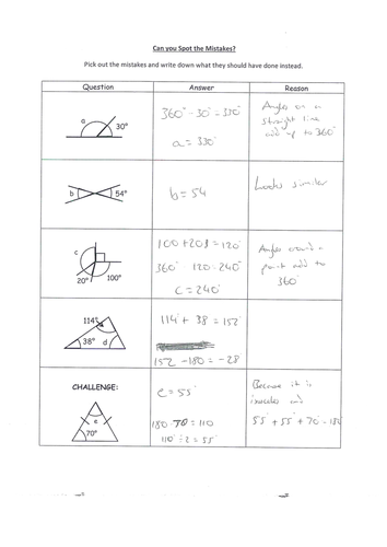 Spot the Mistakes Angles