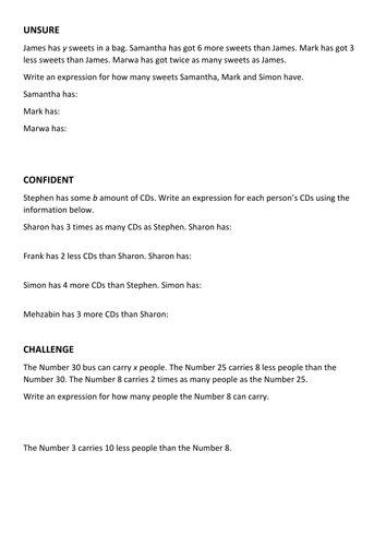 Forming Basic Algebraic Expressions