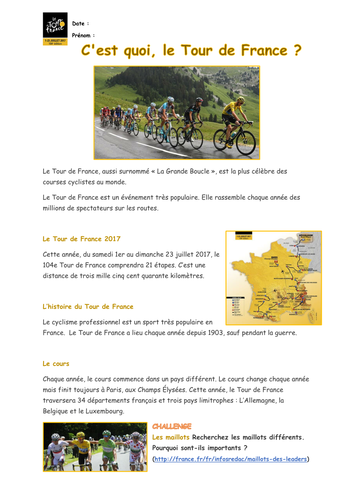 Le Tour de France - Differentiated Reading Comprehension - KS3 + KS4