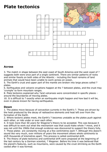 Tectonic Plates Crossword Teaching Resources