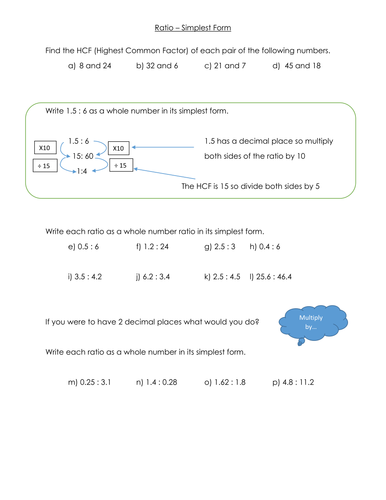 simplifying decimal ratios teaching resources