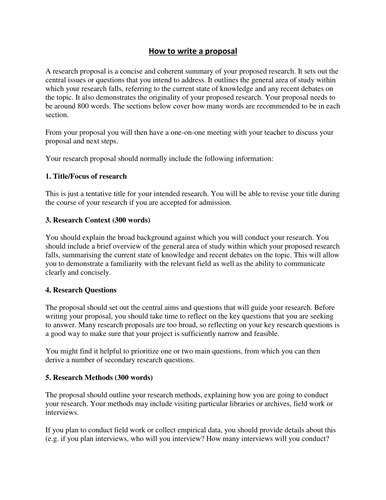 Non-Examined Assessment (Geography) How to Write a Proposal