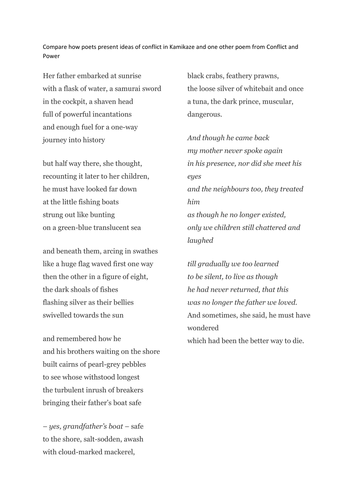 AQA Power and Conflict Poetry Teaching Resources