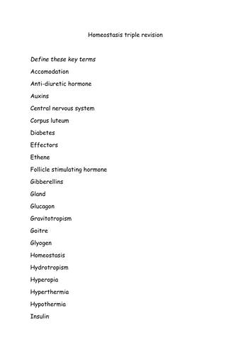 Homeostasis/nervous system/plant hormones revision booklet