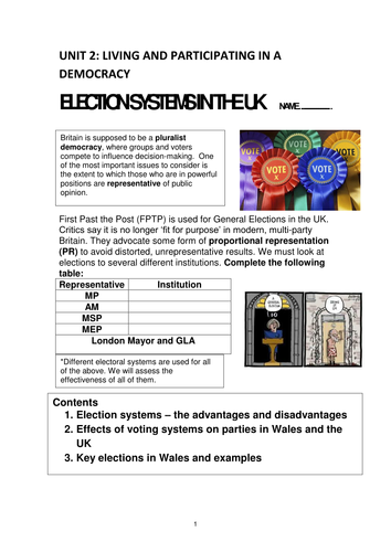 WJEC AS Level Government and Politics Unit 2 topic Election Systems