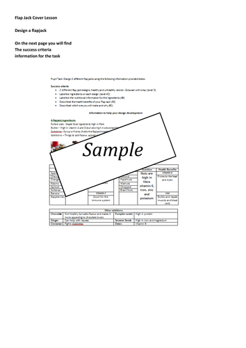 Food Technology cover lesson activity Design a flapjack