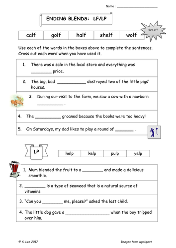 Literacy resources:  Ending Blends LF, LT and LP