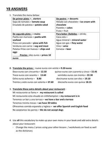 Spanish Mi menu (food)