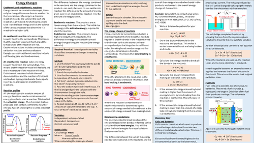 Energy Changes Unit One Page Summary / Knowledge Organiser (AQA)