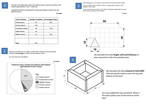 4 Maths questions for New GCSE D&T