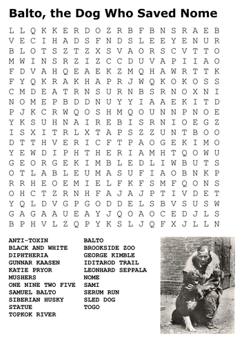 Balto, the Dog Who Saved Nome  Word Search