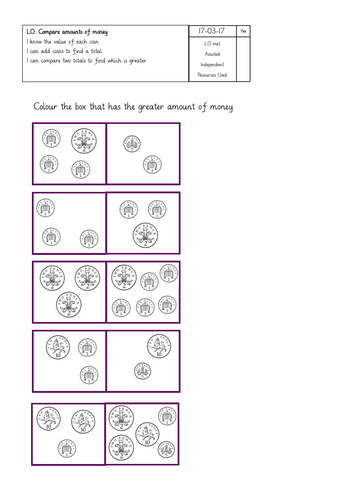 Money, Change, Finding a Total Worksheets - Basics - SEN - Low Ability Older Children