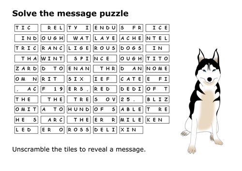 Solve the message puzzle about Balto the dog that saved Nome