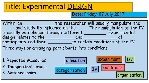 AQA GCSE Psychology - Experimental Research Methods: Experimental Design
