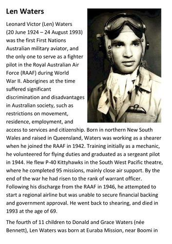 Len Waters Australian Fighter Pilot Handout