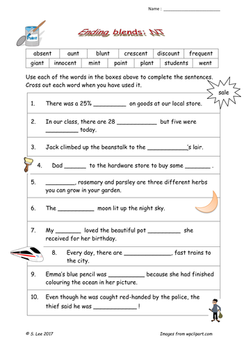 Literacy resources:  Ending blend NT