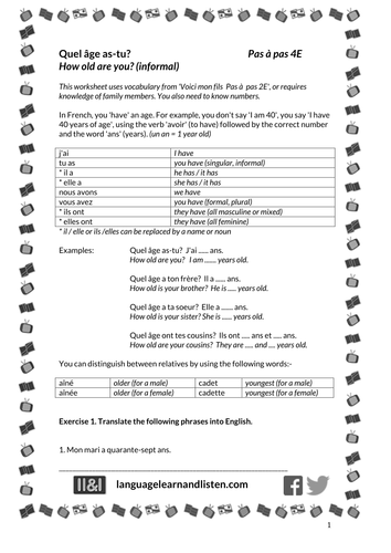 Quel Age As Tu How Old Are You Teaching Resources